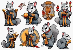 a grey squirrel dressed as a monk tattoo idea