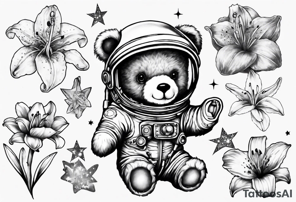 Teddy bear astronaut Lily galaxy tattoo idea