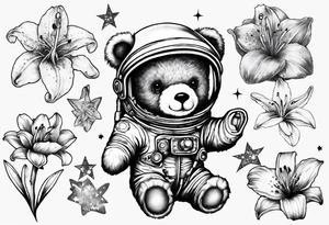 Teddy bear astronaut Lily galaxy tattoo idea