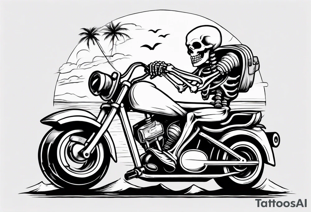 A skeleton riding a motorcycle on the beach drinking a beer tattoo idea A skeleton riding a motorcycle on the beach drinking a beer tattoo idea