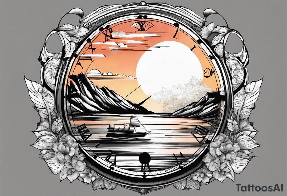 time element in sunset for man simple design tattoo idea