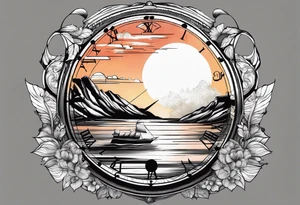 time element in sunset for man simple design tattoo idea
