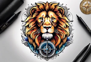 Lion with wings compass tattoo idea