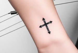 a wooden 12kv distribution pole with electrical lines. Make the pole a cross that has a hidden resemblance to god. tattoo idea