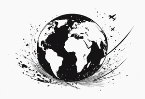 globe shattering with world map tattoo idea