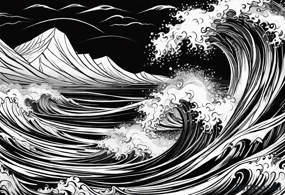 picture 8 by 8 centimeters of sea waves before a storm tattoo idea