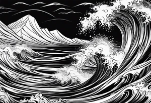 picture 8 by 8 centimeters of sea waves before a storm tattoo idea