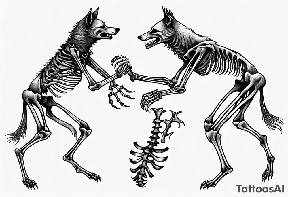 two wolf skeletons dancing with anatomically correct bones tattoo idea two wolf skeletons dancing with anatomically correct bones tattoo idea