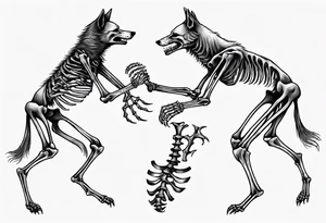 two wolf skeletons dancing with anatomically correct bones tattoo idea