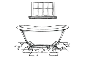 clawfoot bathtub with window above it. add a tile floor with a vine growing through the cracks tattoo idea