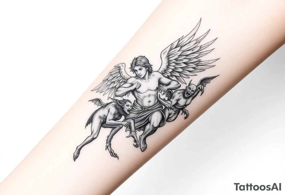 Michael the archangel fighting demons tattoo idea