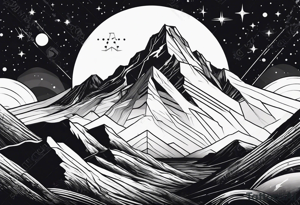 line art mountain vs space tattoo idea