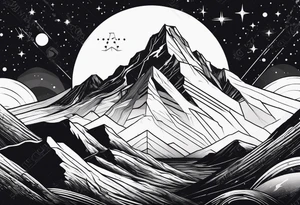 line art mountain vs space tattoo idea