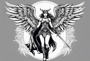 The full body of a Valkyrie with wings tattoo idea