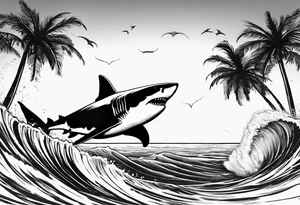 Great white shark, hurricane, palm trees, $ tattoo idea