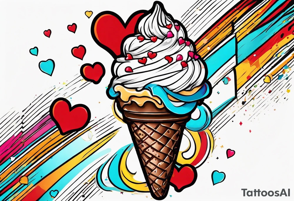 sketch chocolate chip ice cream cone with one red heart tattoo idea