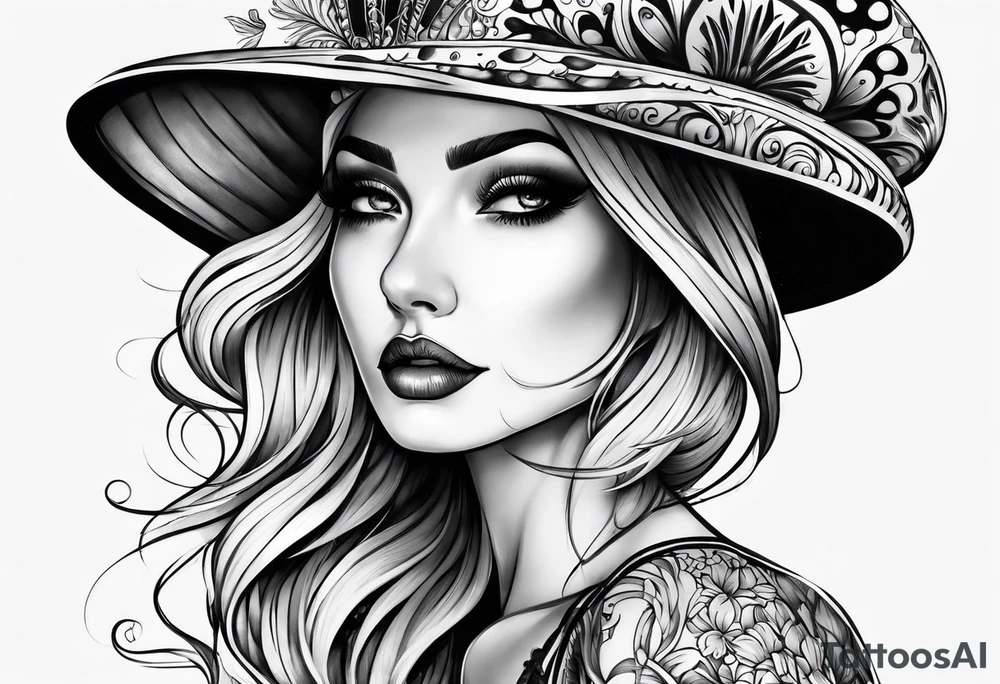 Female mushroom hat tattoo idea