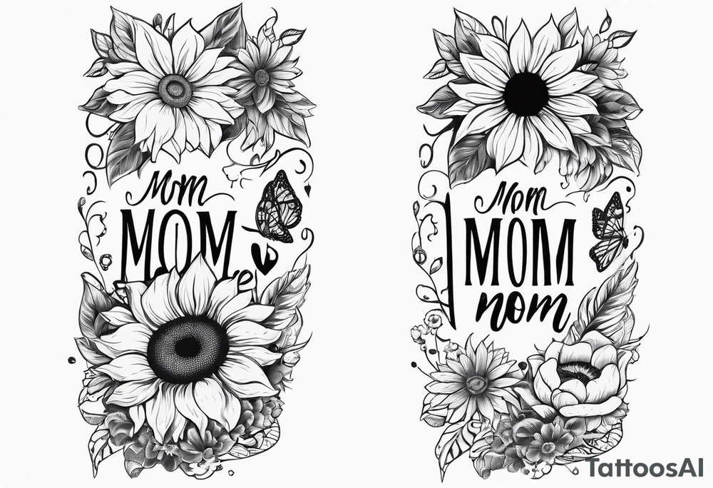 Memorial arm sleeve for mom with rainbow sunflowers and butterflies tattoo idea
