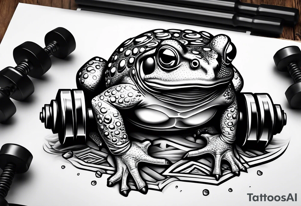 Toad lifting dumbbells tattoo idea