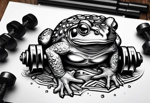 Toad lifting dumbbells tattoo idea