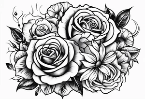 roses and daisies on fire tattoo idea