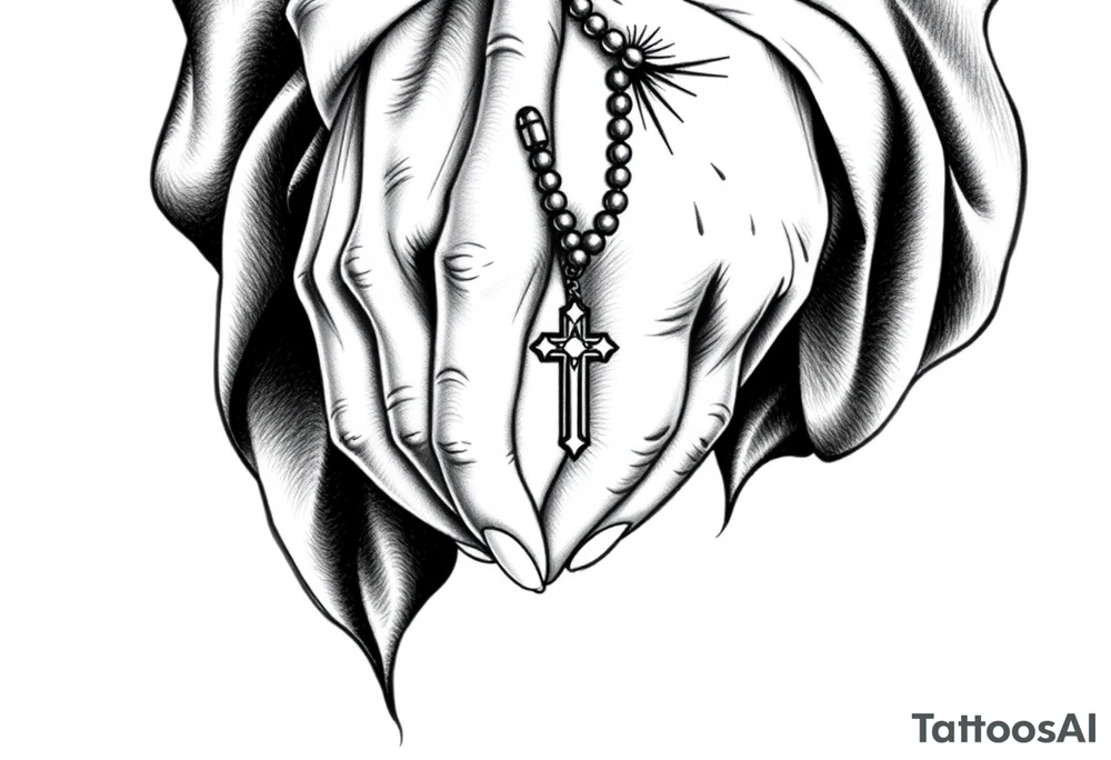 Praying hands holding rosary tattoo idea