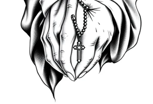 Praying hands holding rosary tattoo idea