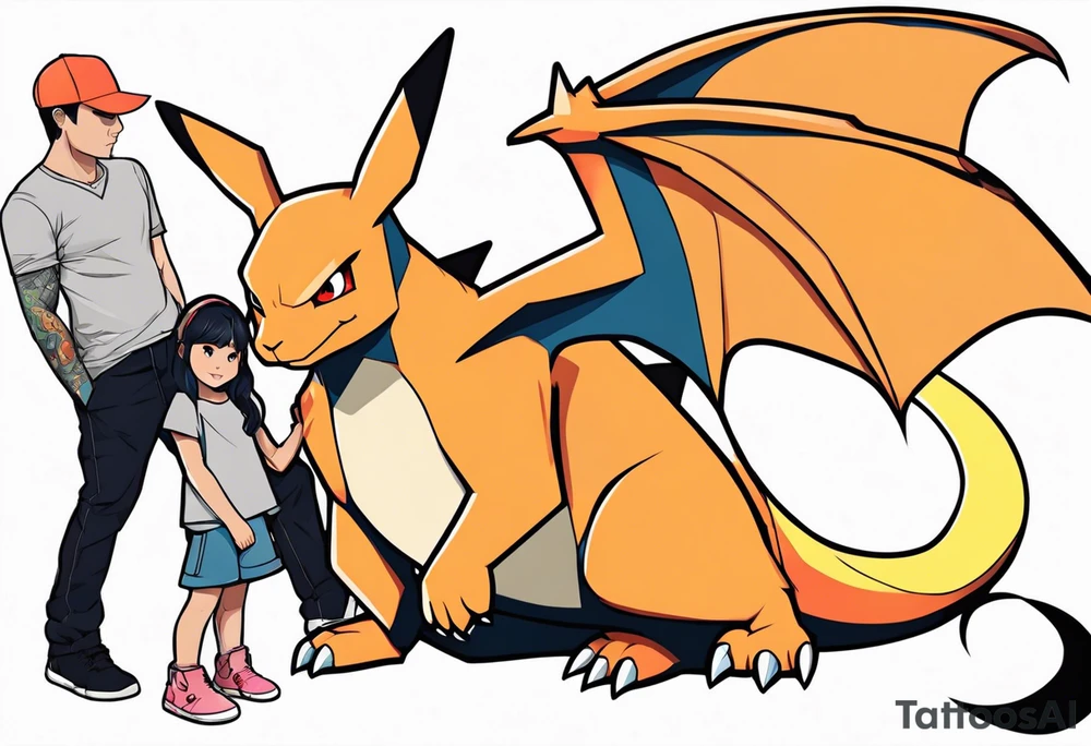 Dad and daughter Charizard and pikachu tattoo idea