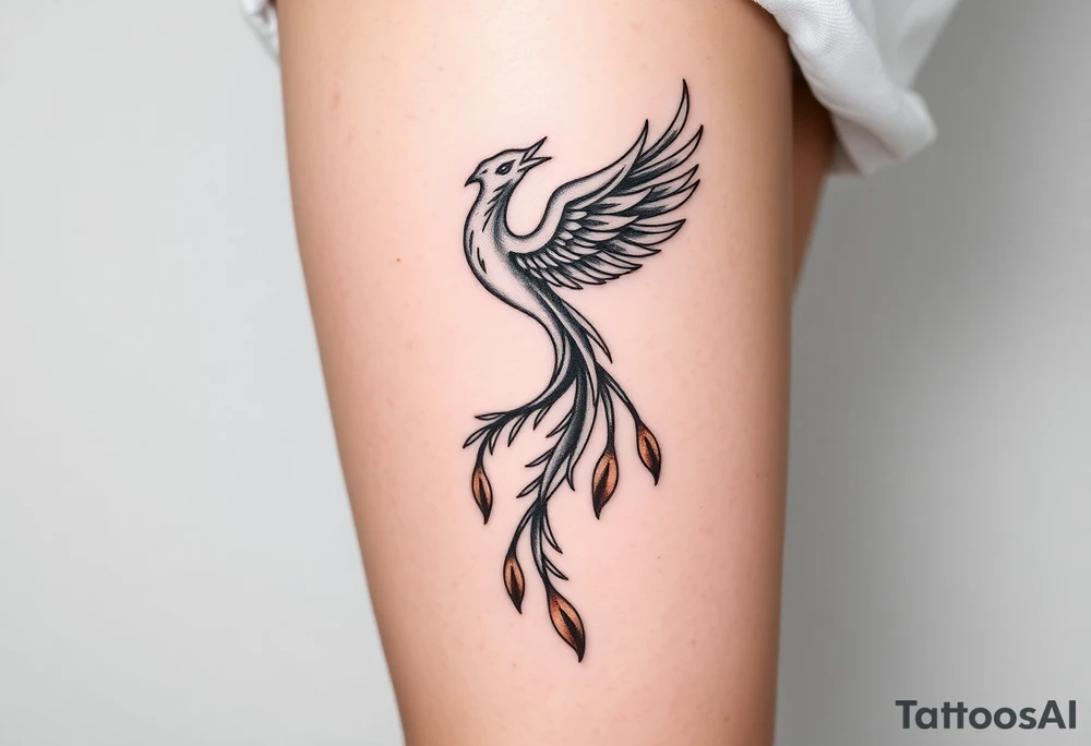 magnificent phoenix rising from golden flames with trailing embers tattoo idea