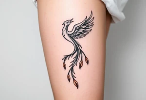 magnificent phoenix rising from golden flames with trailing embers tattoo idea