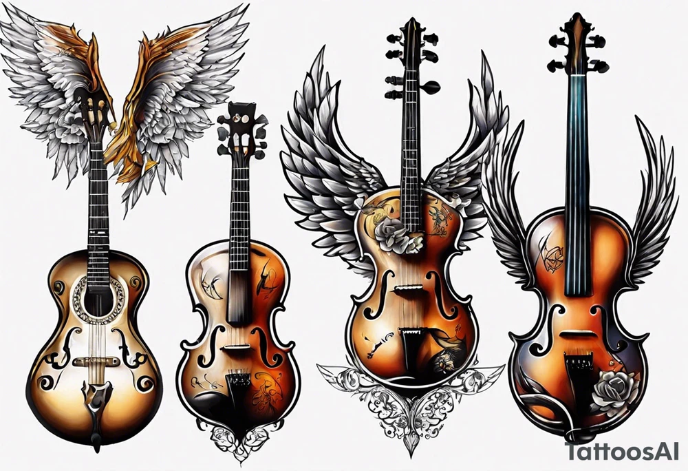 CROSSEED GUITAR AND VIOLIN WITH WINGS tattoo idea