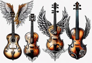CROSSEED GUITAR AND VIOLIN WITH WINGS tattoo idea