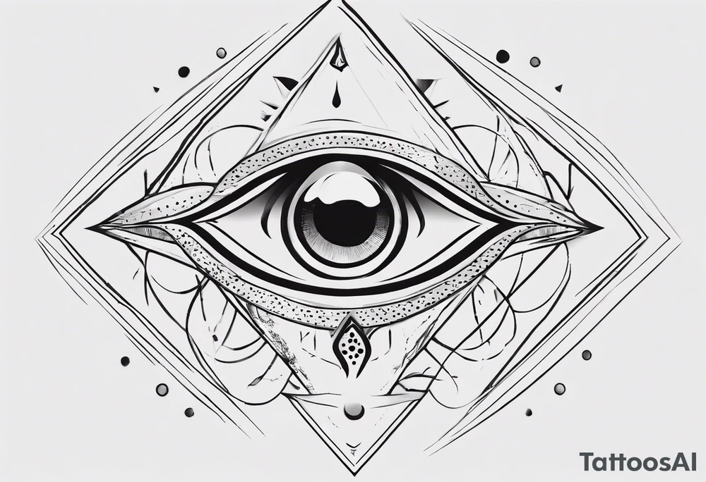 Third eye abstract fine line sketch style. Diamond shape with heavy black and dot work tattoo idea