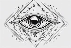 Third eye abstract fine line sketch style. Diamond shape with heavy black and dot work tattoo idea