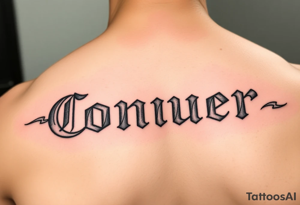 Conquer text tattoo idea