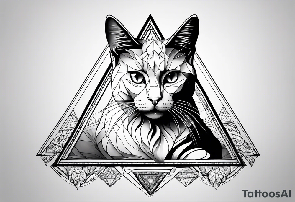 cat in shape of triangle tattoo idea