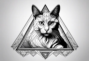cat in shape of triangle tattoo idea