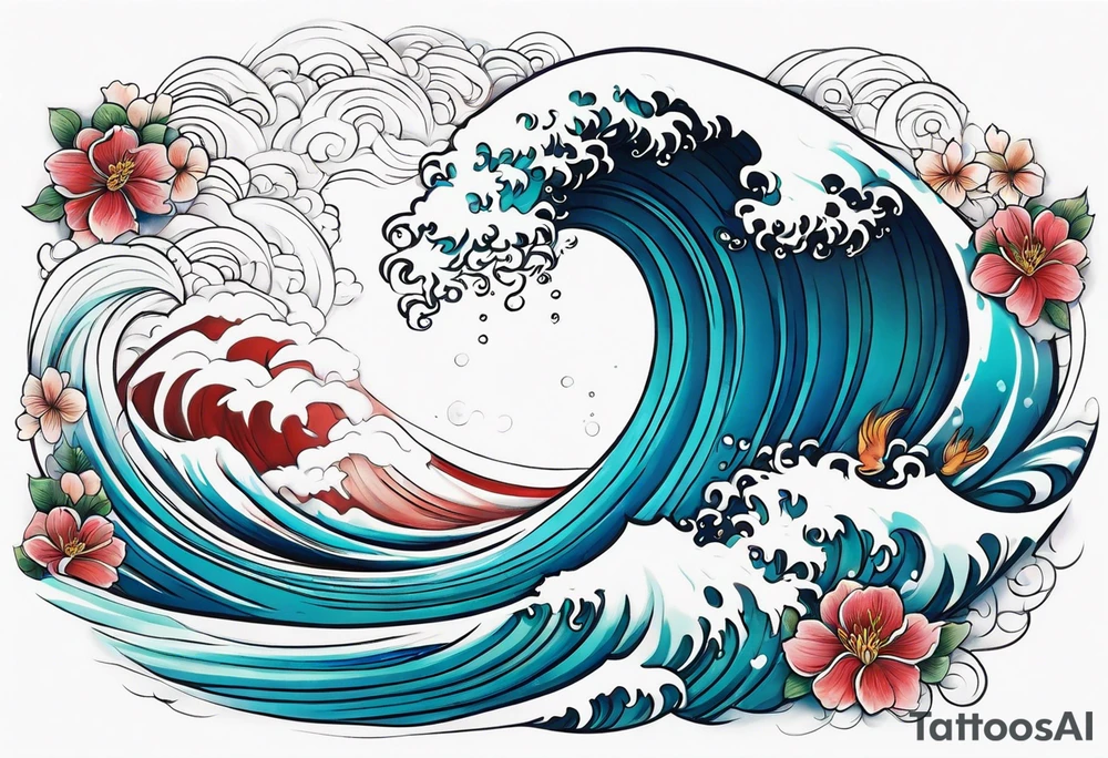 Wave and baby angel tattoo idea