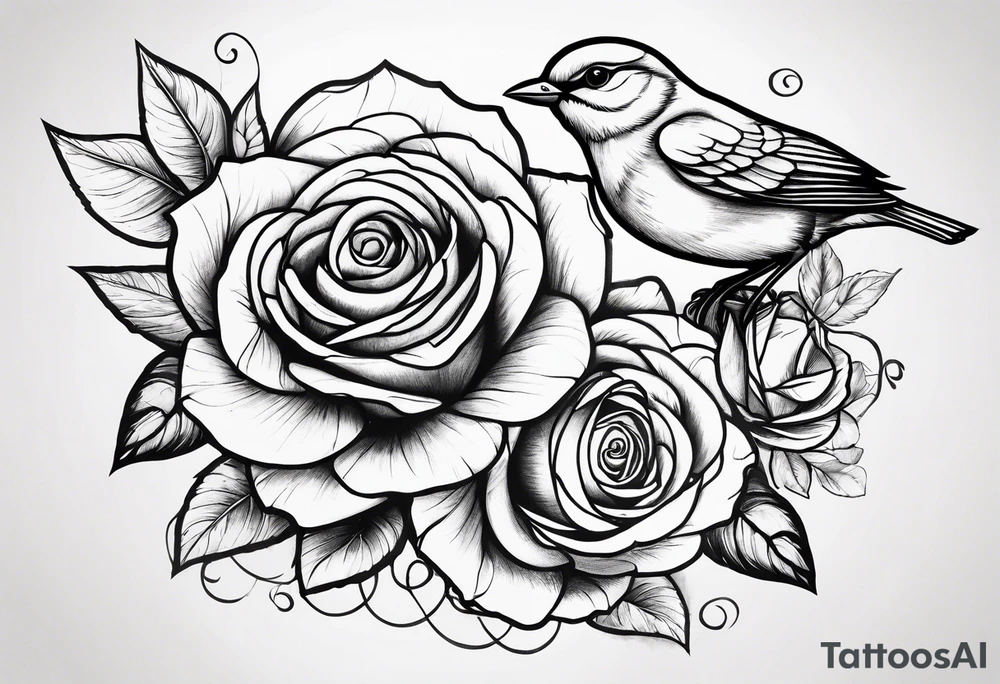 roses with birds and name tattoo idea