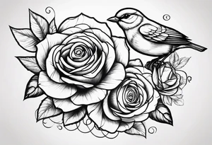 roses with birds and name tattoo idea