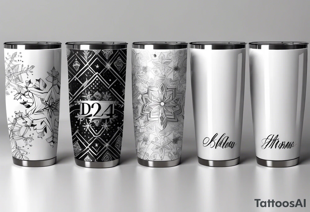 Christmas 2024 personalized name banner on a 20 oz tumbler minimalist snowflake motif tattoo idea