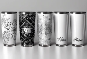 Christmas 2024 personalized name banner on a 20 oz tumbler minimalist snowflake motif tattoo idea