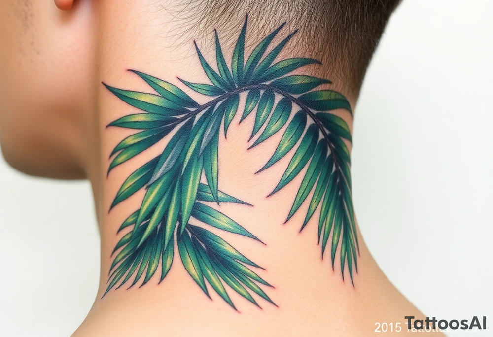 realistic large movement woven palm leaves tattoo idea