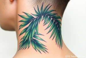 realistic large movement woven palm leaves tattoo idea
