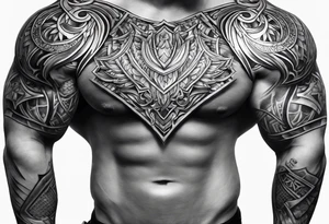 Right Upper arm, pectoral and back armor tattoo idea