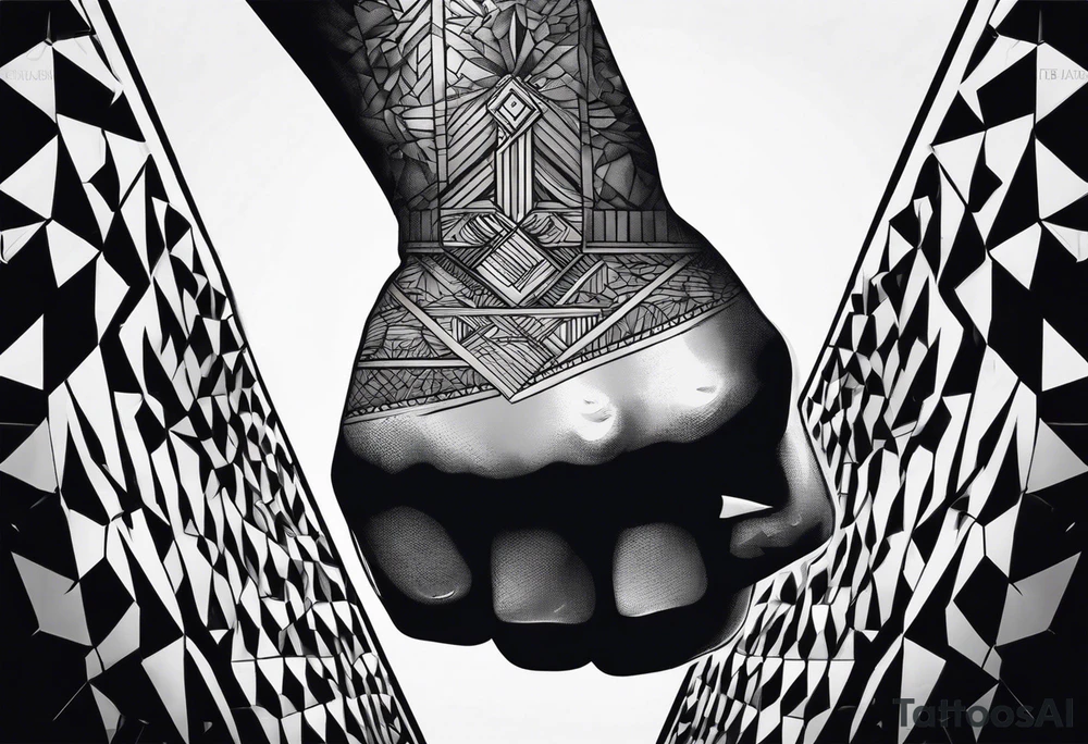 A clenched fist on the back using negative space techniques tattoo idea A clenched fist on the back using negative space techniques tattoo idea