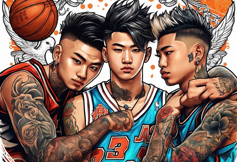 Two boys selling basketball cards tattoo idea