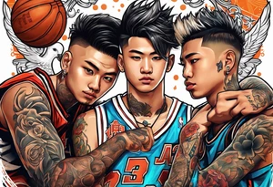 Two boys selling basketball cards tattoo idea