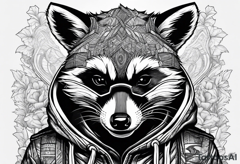 raccoon wearing a Superman hoodie tattoo idea