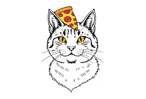 fat grey tabby cat portrait with pizza slice on its head tattoo idea